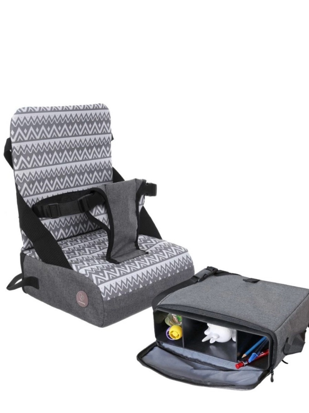 dreambaby Portable Gray Chevron Kids Booster Seat with Storage